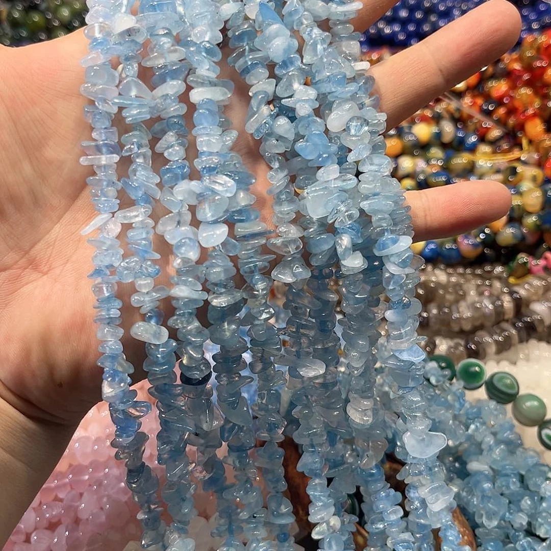 玛瑙/玉髓合金珠宝半成品海蓝宝一条碎石38cm