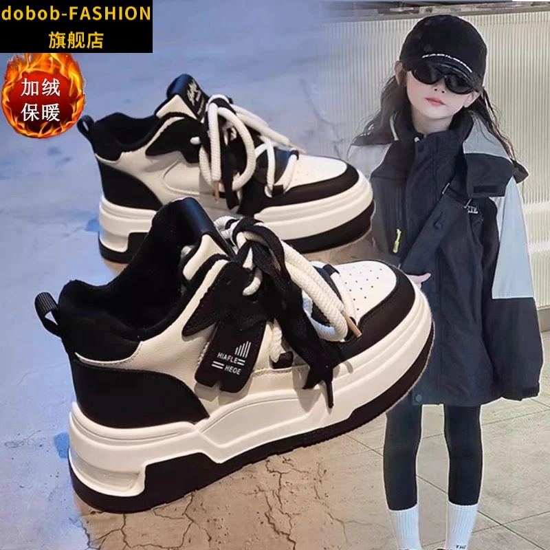 英国dolob女童运动鞋大童板鞋高帮二棉鞋2025女童加绒高帮运动鞋