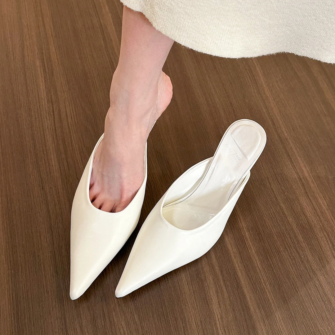 法式超火！ 雪国白月光！尖头半拖鞋女外穿春夏绝美细跟高跟鞋子