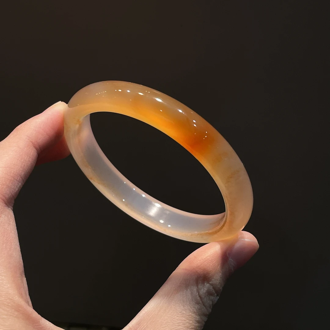 圈口58+正圈橘色锦鲤半山水飘纹飘细沙 清价！-玛瑙