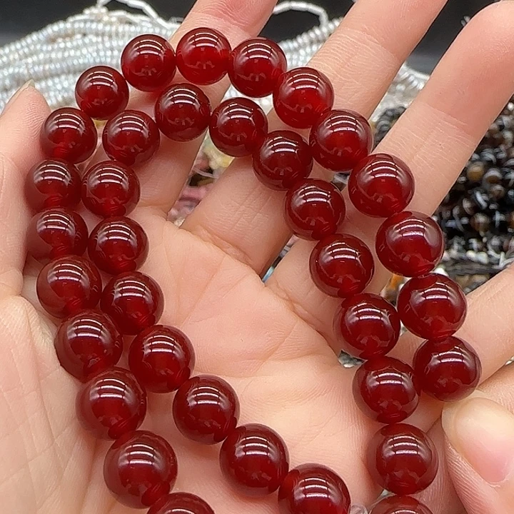 玛瑙/玉髓合金珠宝半成品红玛瑙10mm一条