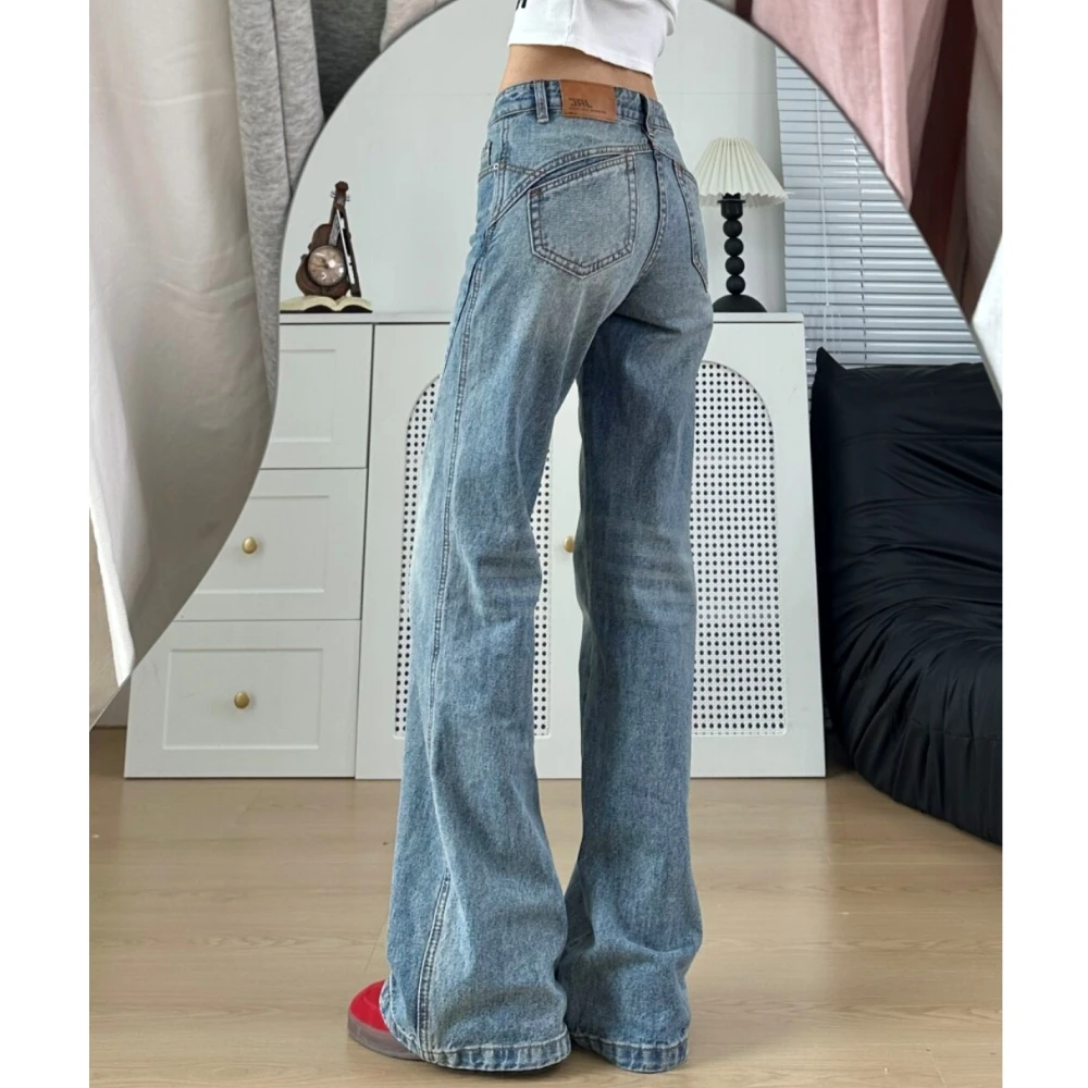 【清仓+运费险】口袋拼接设计做旧牛仔裤女2025秋季新款微喇牛仔裤