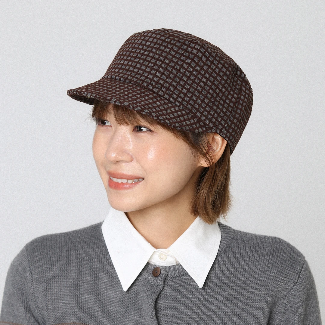 咖色格纹格子平顶气质马术帽女2025秋冬新款大头围复古遮阳鸭舌帽