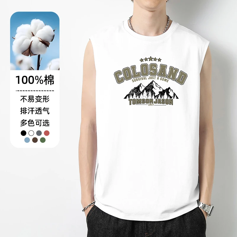 纯棉背心男款夏季宽松无袖t恤健身运动篮球跨栏全棉白色坎肩汗衫