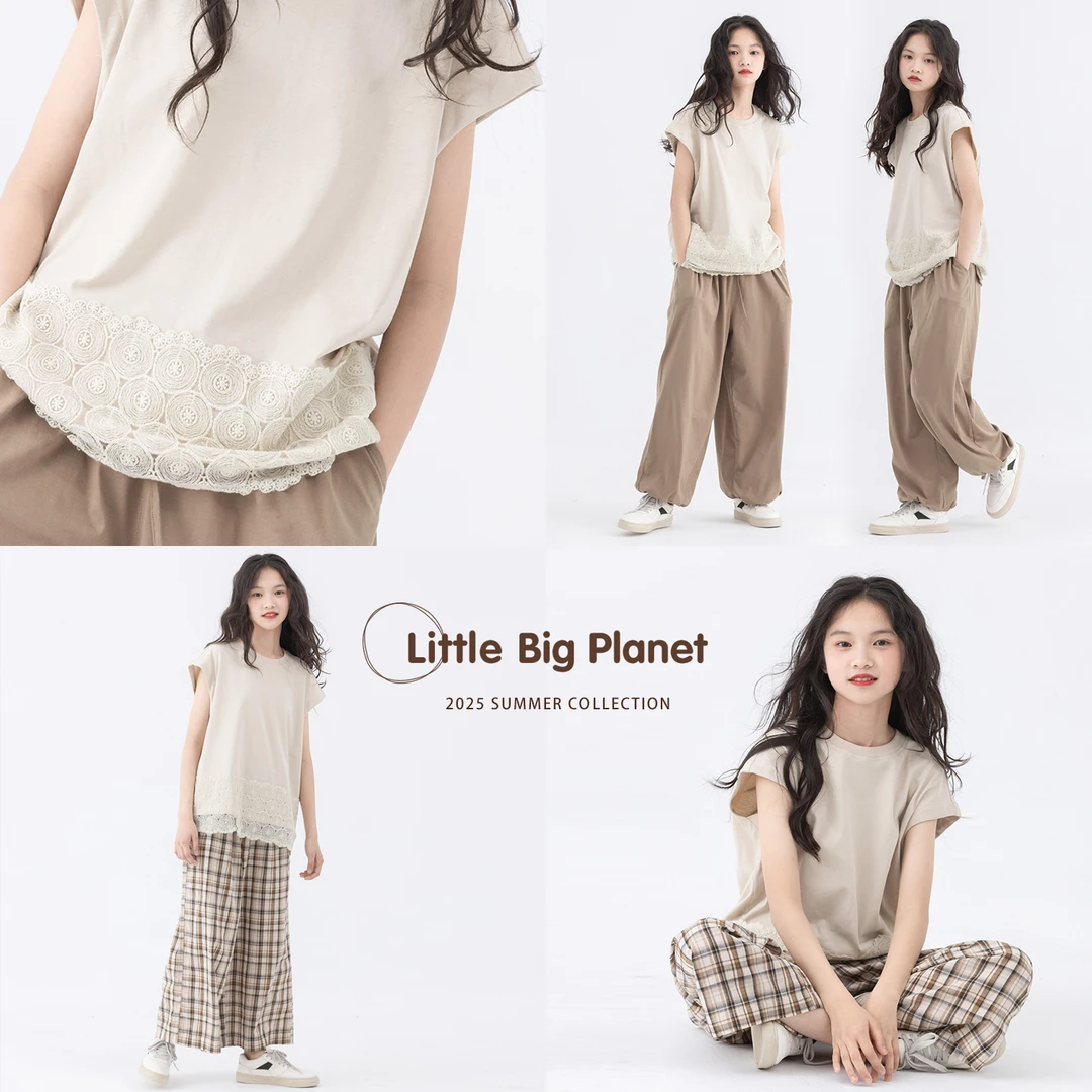 小小大星球童装 小众日系网纱花边短袖 夏天文艺女童简约背心T恤