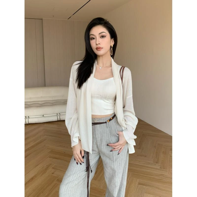 JIJINQI时尚百搭气质设计感白色薄款宽松披肩外搭上衣JD01SZPT832