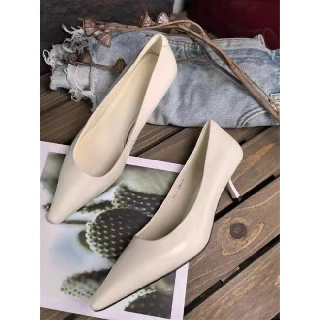 尖头高跟鞋简约气质浅口胎牛皮单鞋2025春新款通勤女鞋2551-1