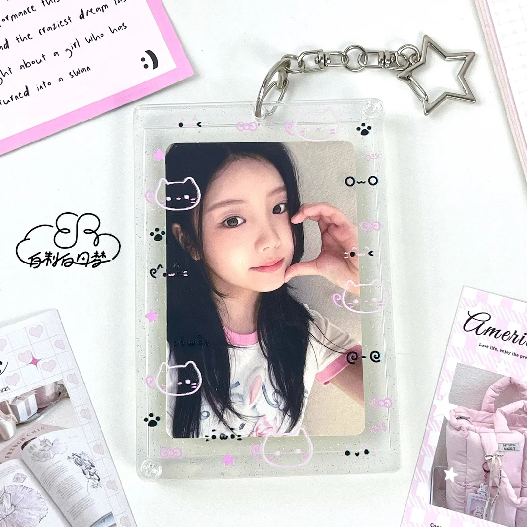 小猫颜文字3寸亚克力卡套爱豆小卡拍立得保护套收纳展示挂件ins