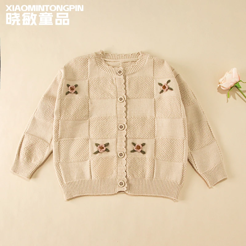 花朵方格女童毛衣3C3090