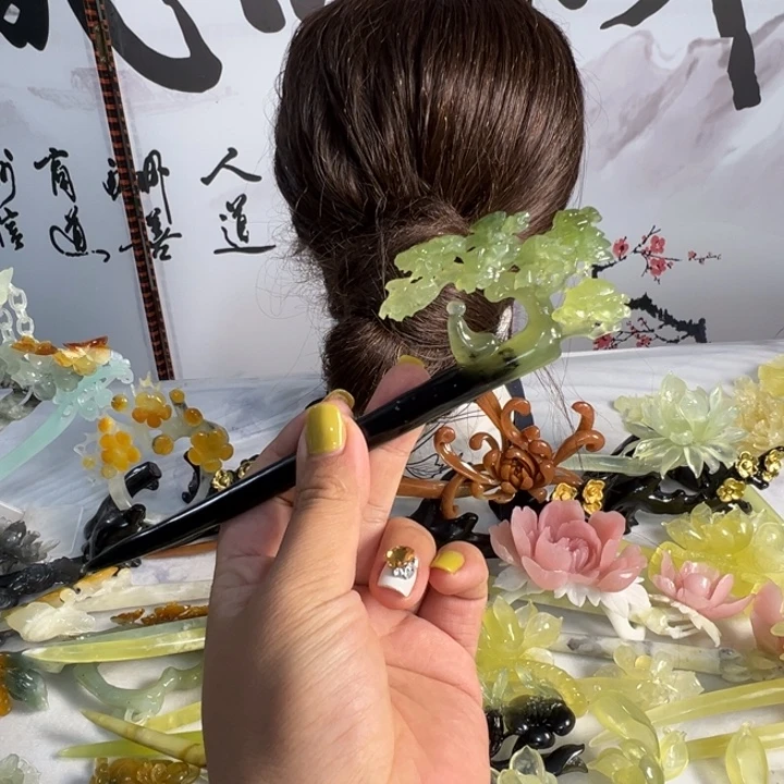 绿***海定制蛇纹石玉毛货发饰
