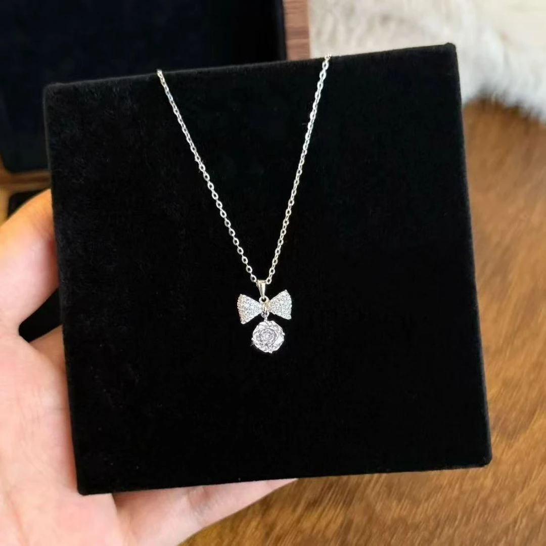 柯柒 钛钢项链 蝴蝶结玫瑰花项链女轻奢气质小众高级设计感锁骨链