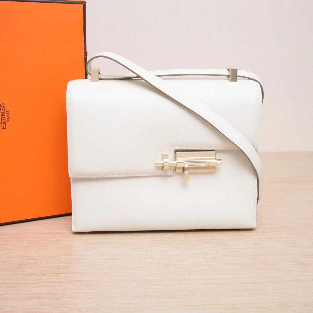 99新 Hermes/爱马仕 珊珊专属 手枪包 23 10奶昔白 Epsom皮 D刻