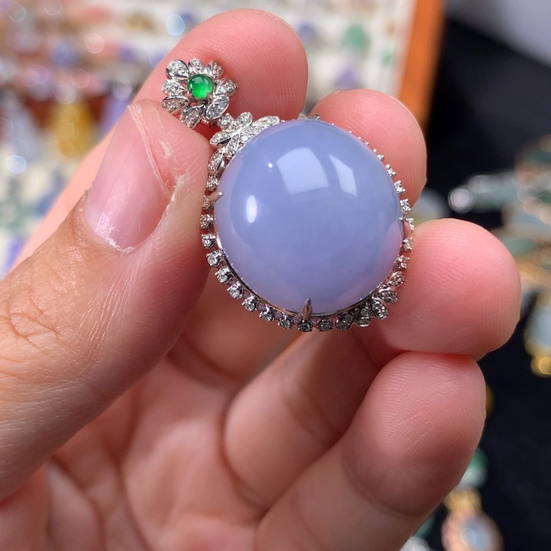 吊坠(不含链)18K金镶嵌翡翠