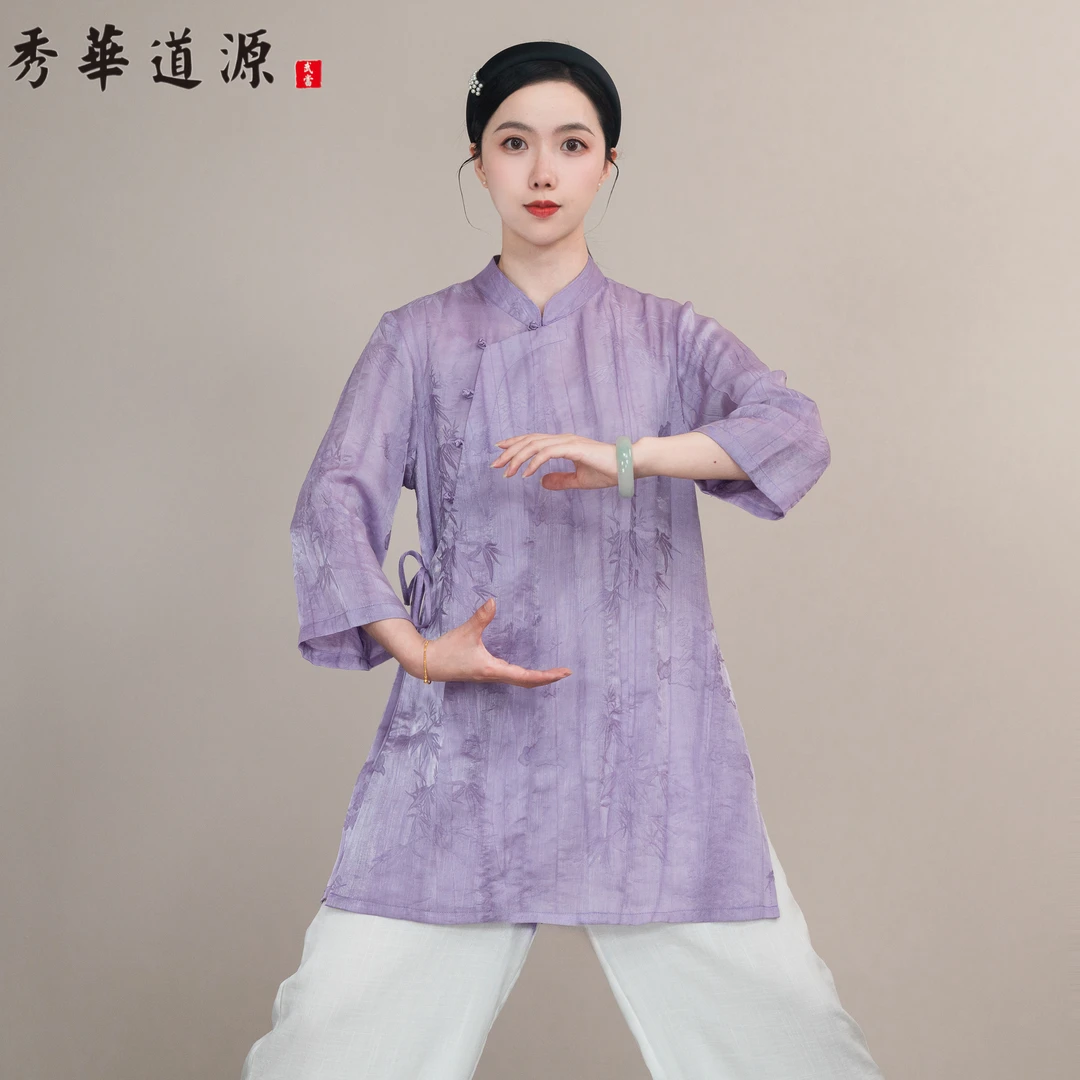 新女款单上衣【天丝浮光锦】夏款斜襟7分袖太极服武术练功表演服