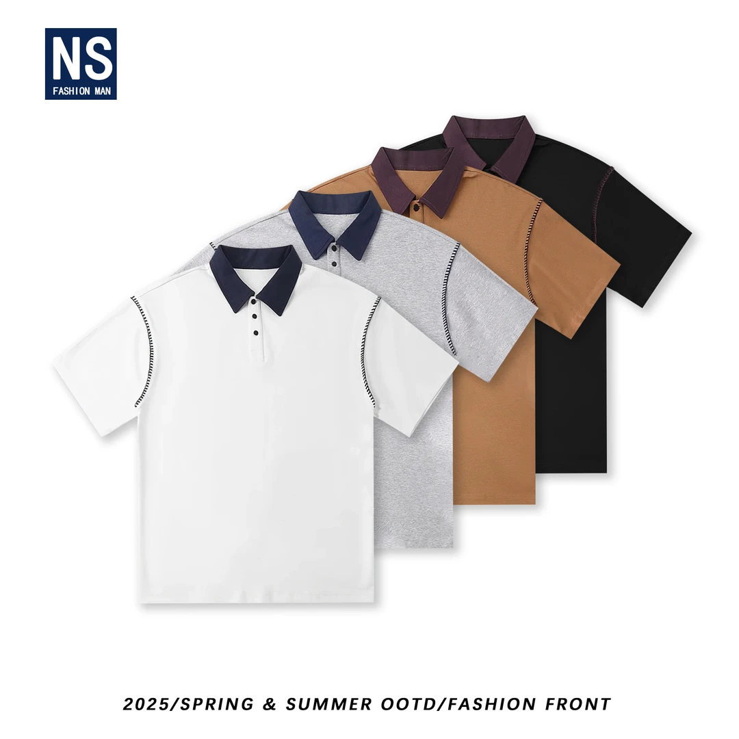 【NS】夏季新款撞色液氨棉结构设计垂感轻奢短袖POLO衫66302