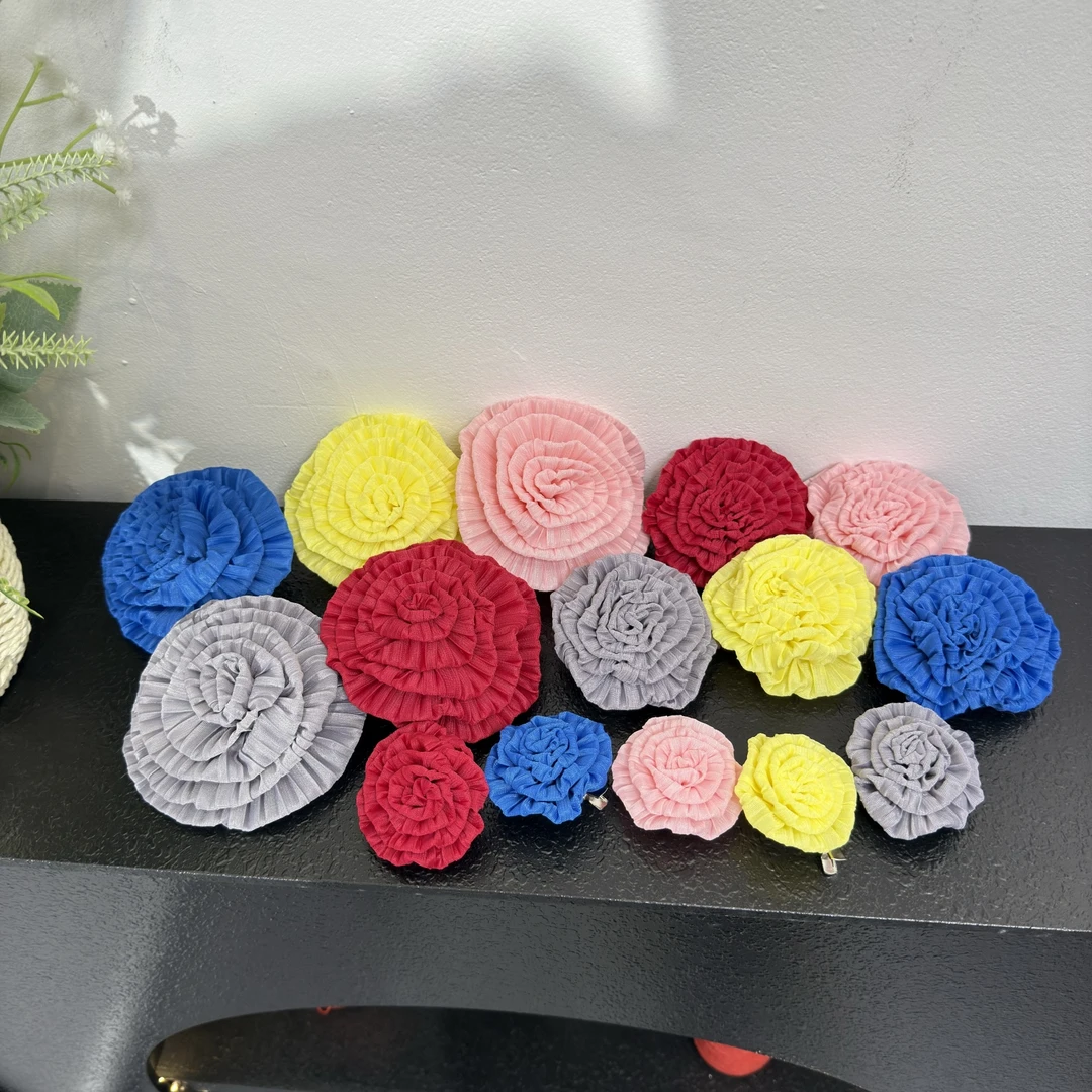 le rouge周美美 万能点缀五色彩大中小褶皱花朵多功能发夹胸针