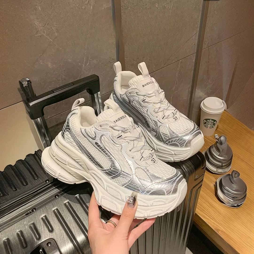 687网布7cm高巴黎厚底老爹鞋2025夏薄款减震舒适运动休闲鞋