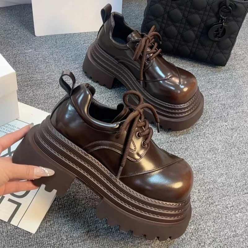 欧货真皮厚底7cm英伦风乐福鞋女2025早春圆头小个子增高德比皮鞋