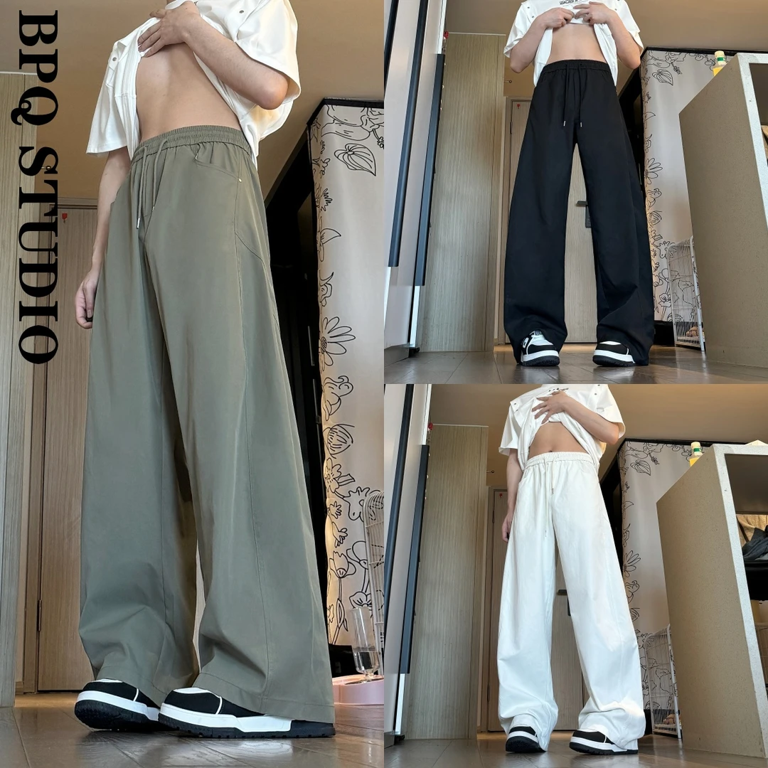 美式斜切休闲裤子男春夏季潮牌高街弯刀裤大码宽松直筒阔腿长裤