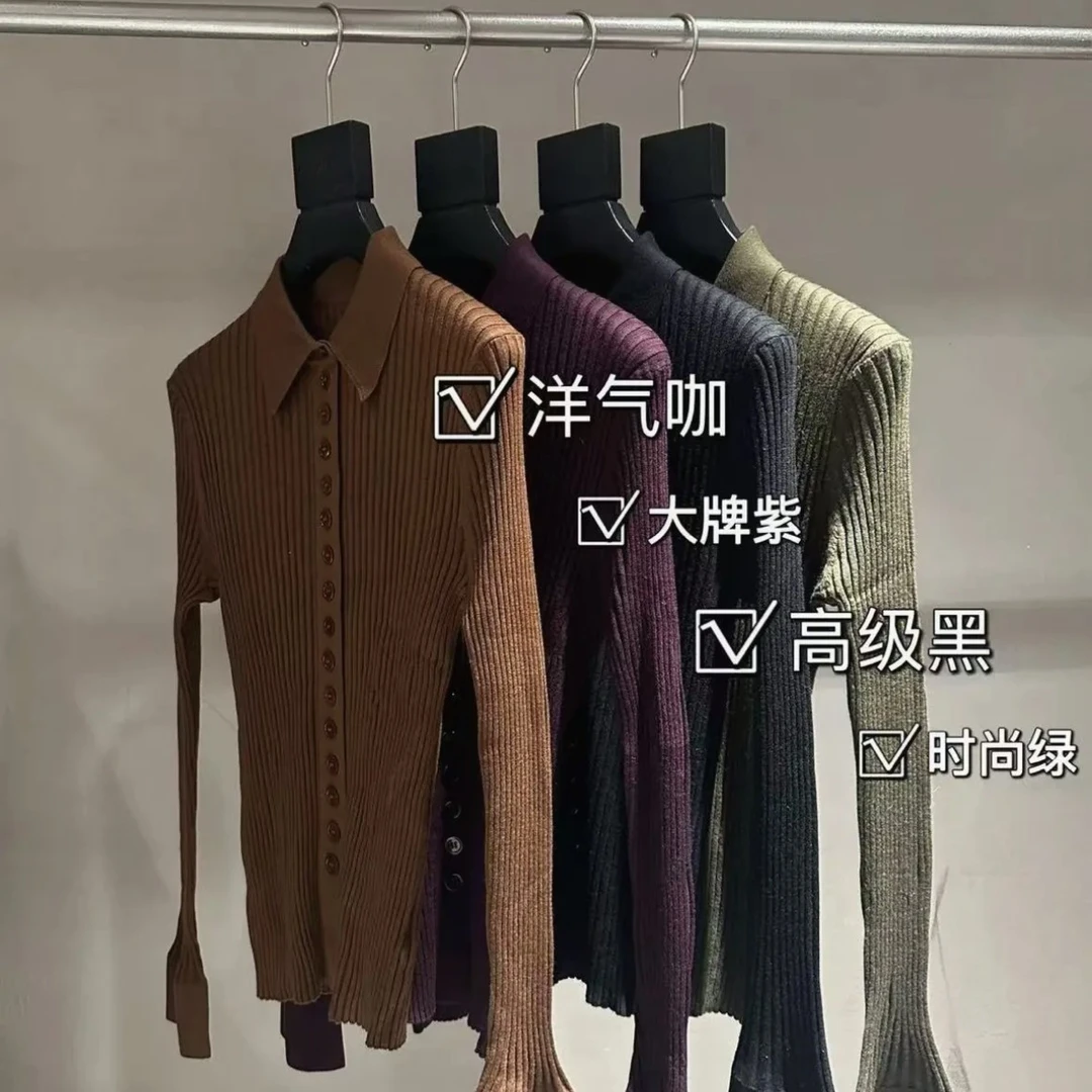 《茅台顶配polo》新款63522高品质全羊毛打底衫女翻领开衫