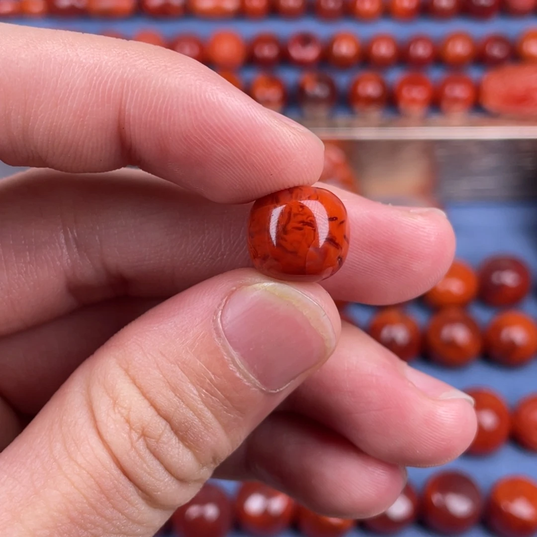 南红玛瑙未镶嵌其他12mm瓦西玫红火焰纹单珠