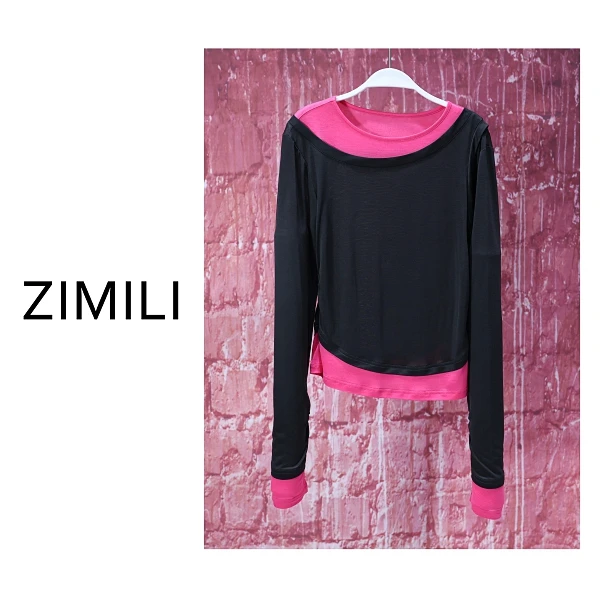 【亮哥女装】欧版小众设计师深灰色撞色拼接长袖爽肤衣8625