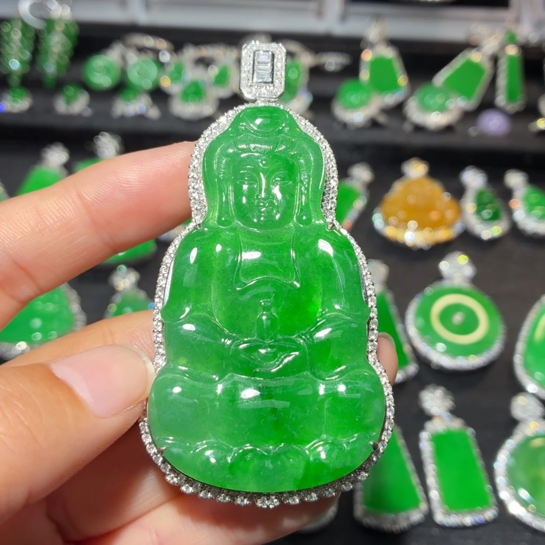 翡翠18K金镶嵌吊坠(不含链)184号