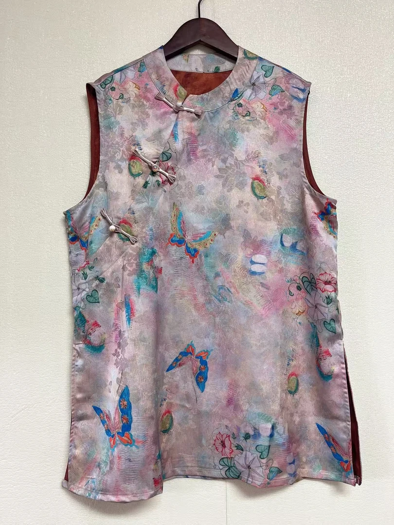 Qsg2025夏季新款新中式国风立领盘扣缎面提花无袖复古旗袍马甲