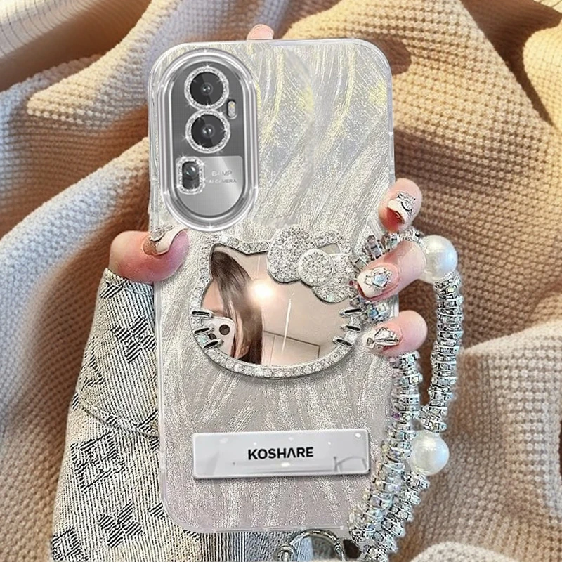 自带镜头膜OPPOReno10Pro+手机壳镶钻kt猫镜子PHU110全包reno10pr