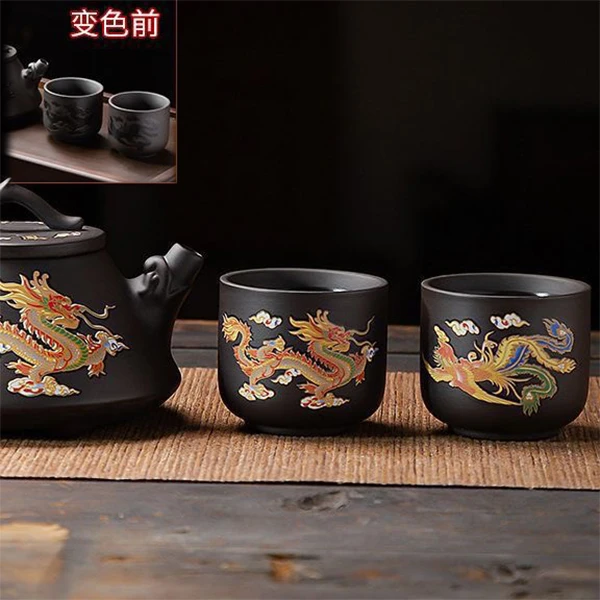 遇热变色紫砂杯龙凤杯功夫茶具家用泡茶杯冲茶器一对 （玩玩茶器）