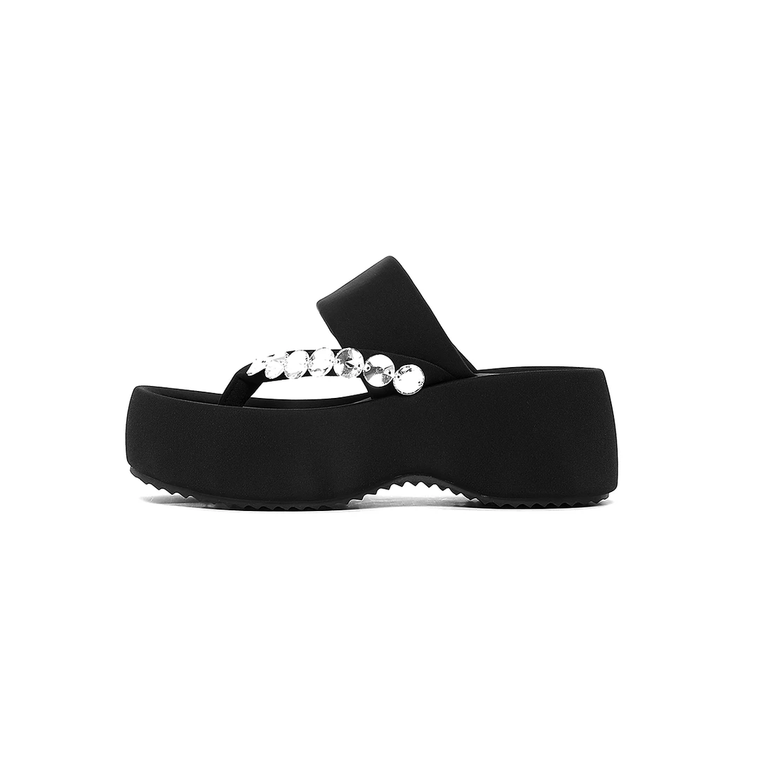 【杨杨粉丝专属】增高欧美风高跟休闲法式镂空水钻一字拖805-62