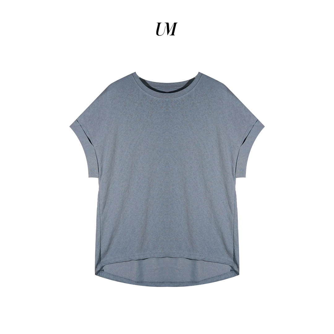 【U.M】宽松显瘦挽边雨露麻短袖T恤