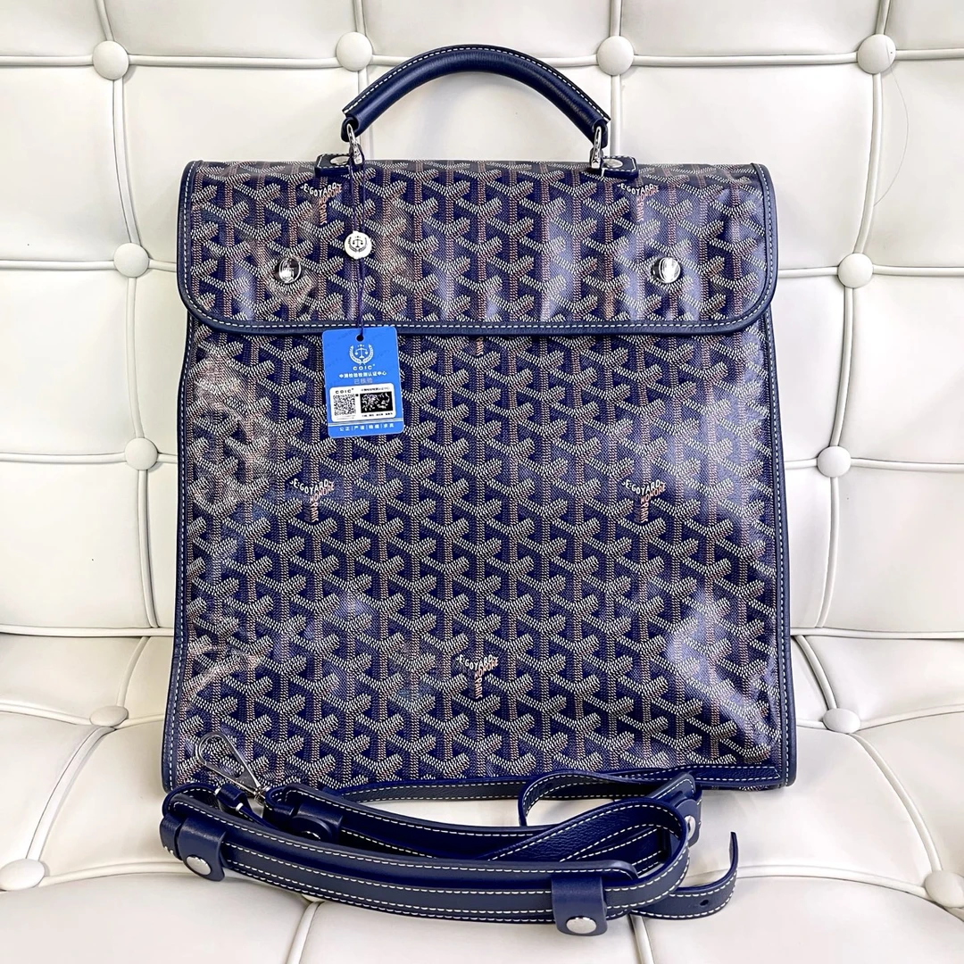 99新 Goyard 119562 戈雅深蓝色涂层帆布双肩包