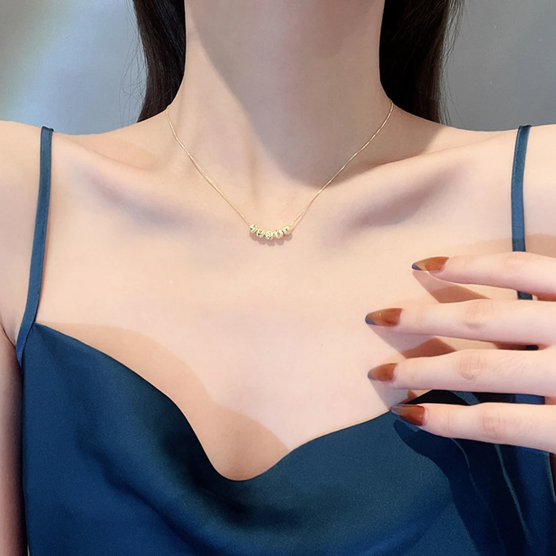 钛钢项链 五福临门珠珠项链气质轻奢时尚小众简约