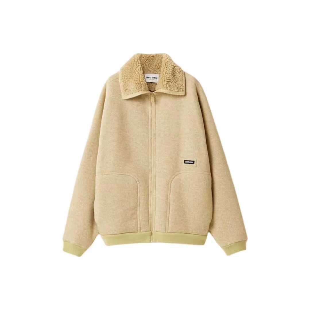 未使用 MIU MIU/缪缪 字母徽标抓绒立领夹克外套