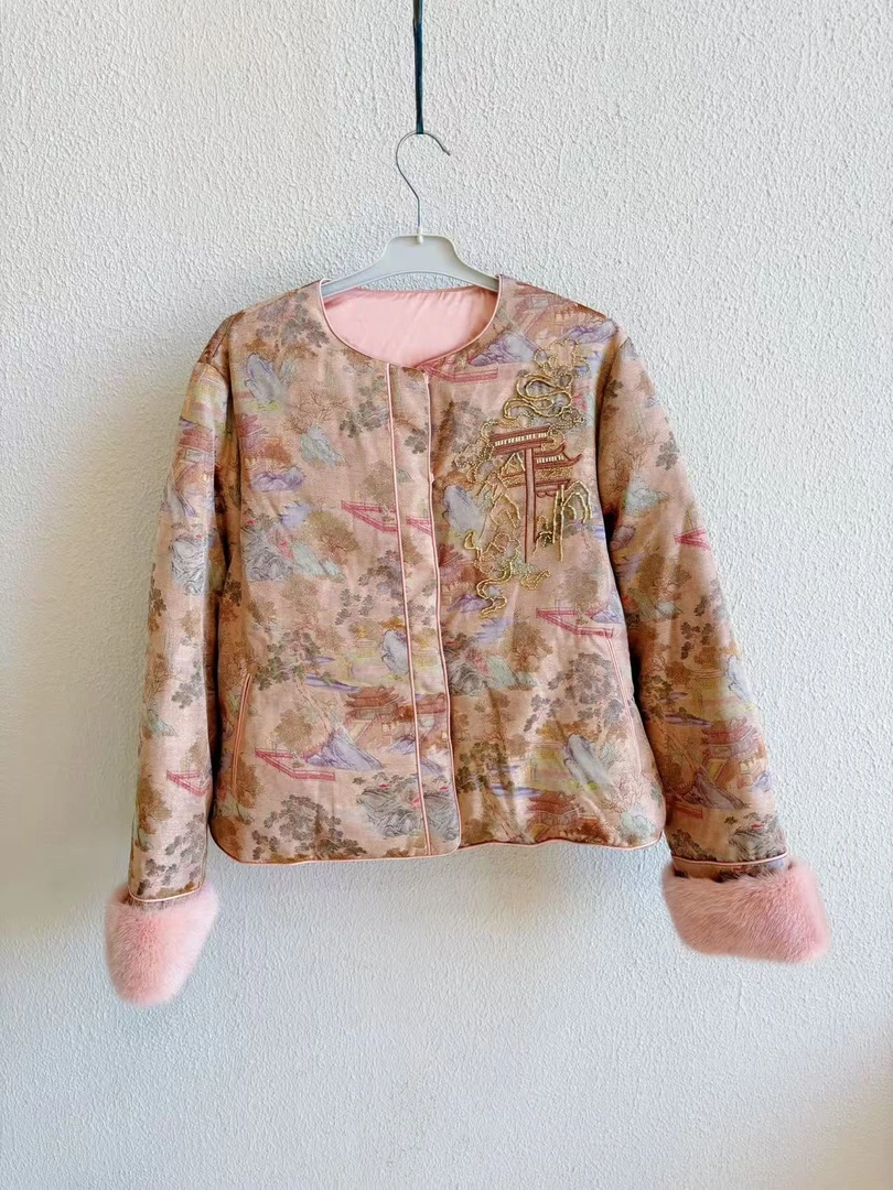 鹅绒服DY3283樱美嘉新中式国风羽绒外套女式水貂毛袖口