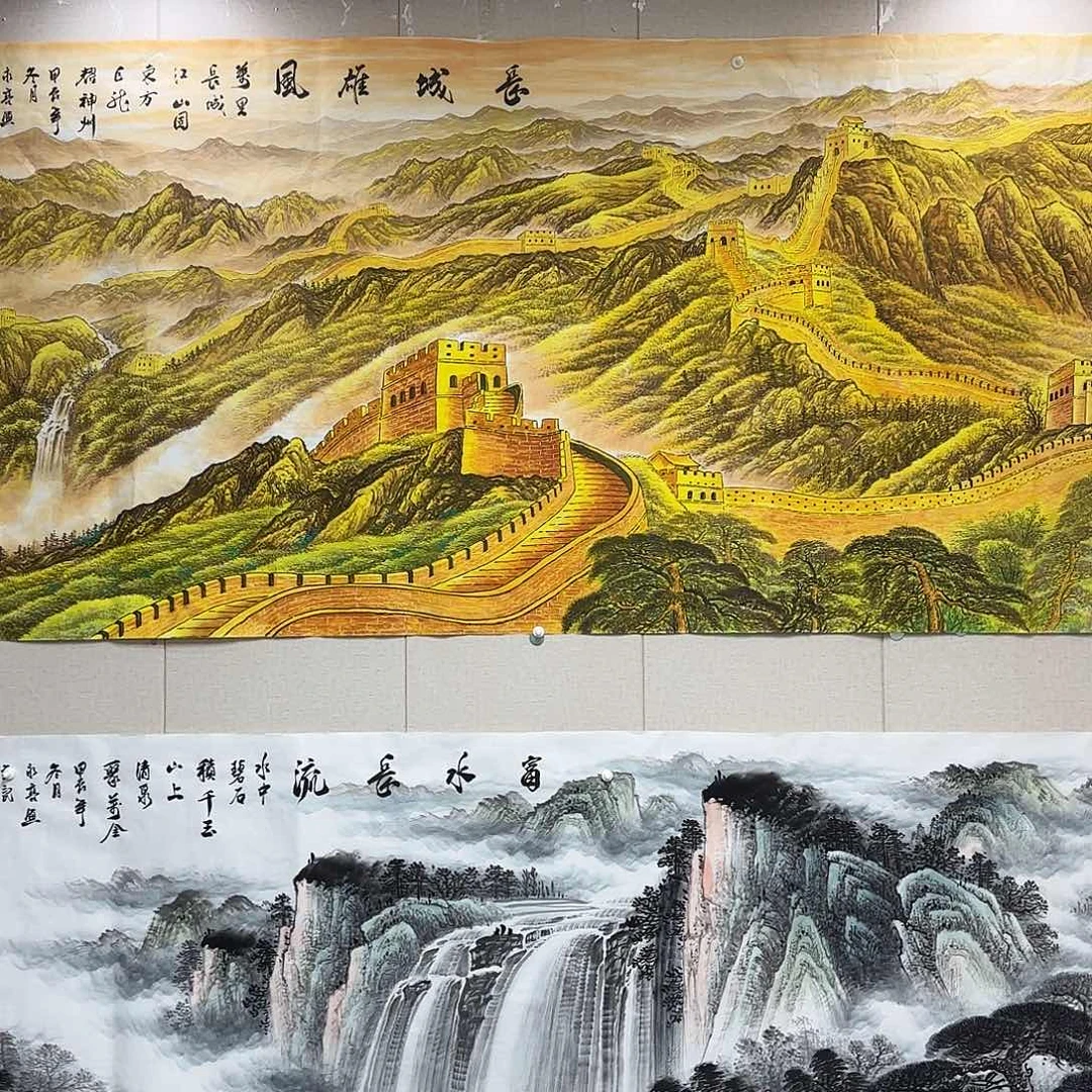 国画孩**爸尺寸100X240手绘作品