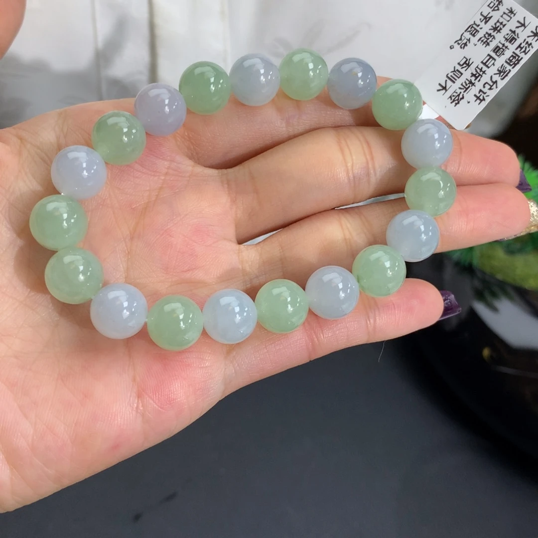 未镶嵌手链翡翠卡9.8胶润紫绿手串