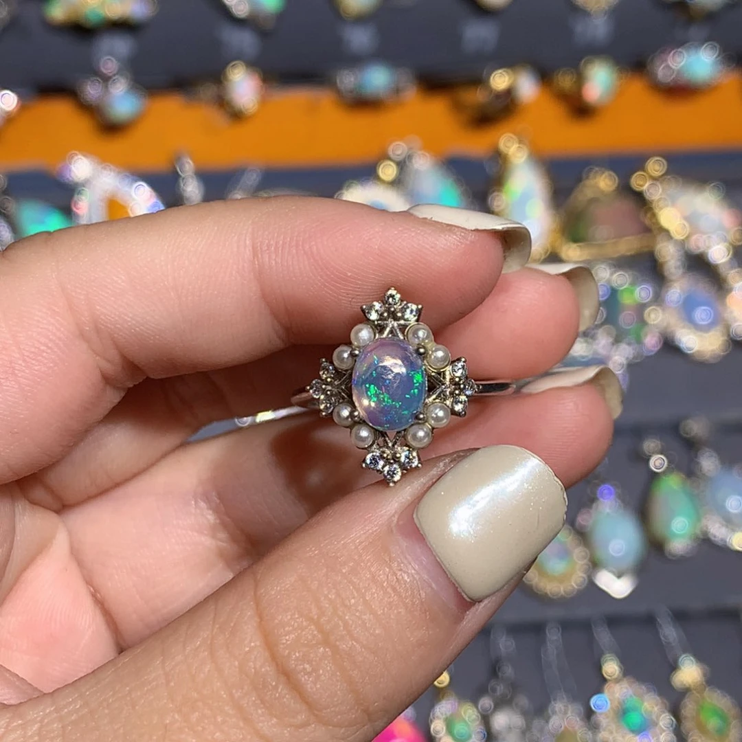 银S925镶嵌欧泊欧泊戒指l