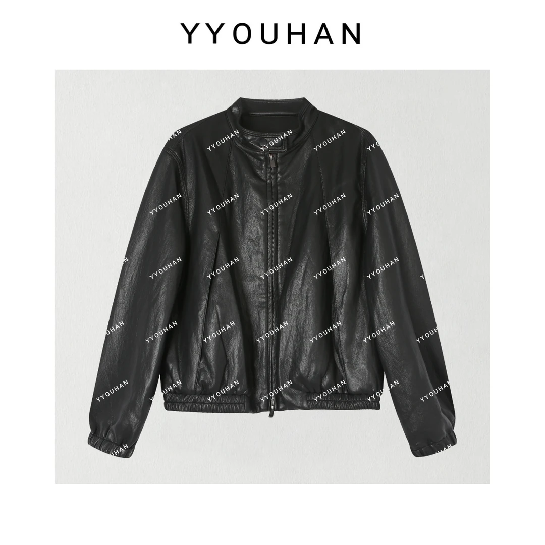 YYOUHAN 2025新款【黑桃A】显瘦百搭美式复古女皮衣外套 2508C4207