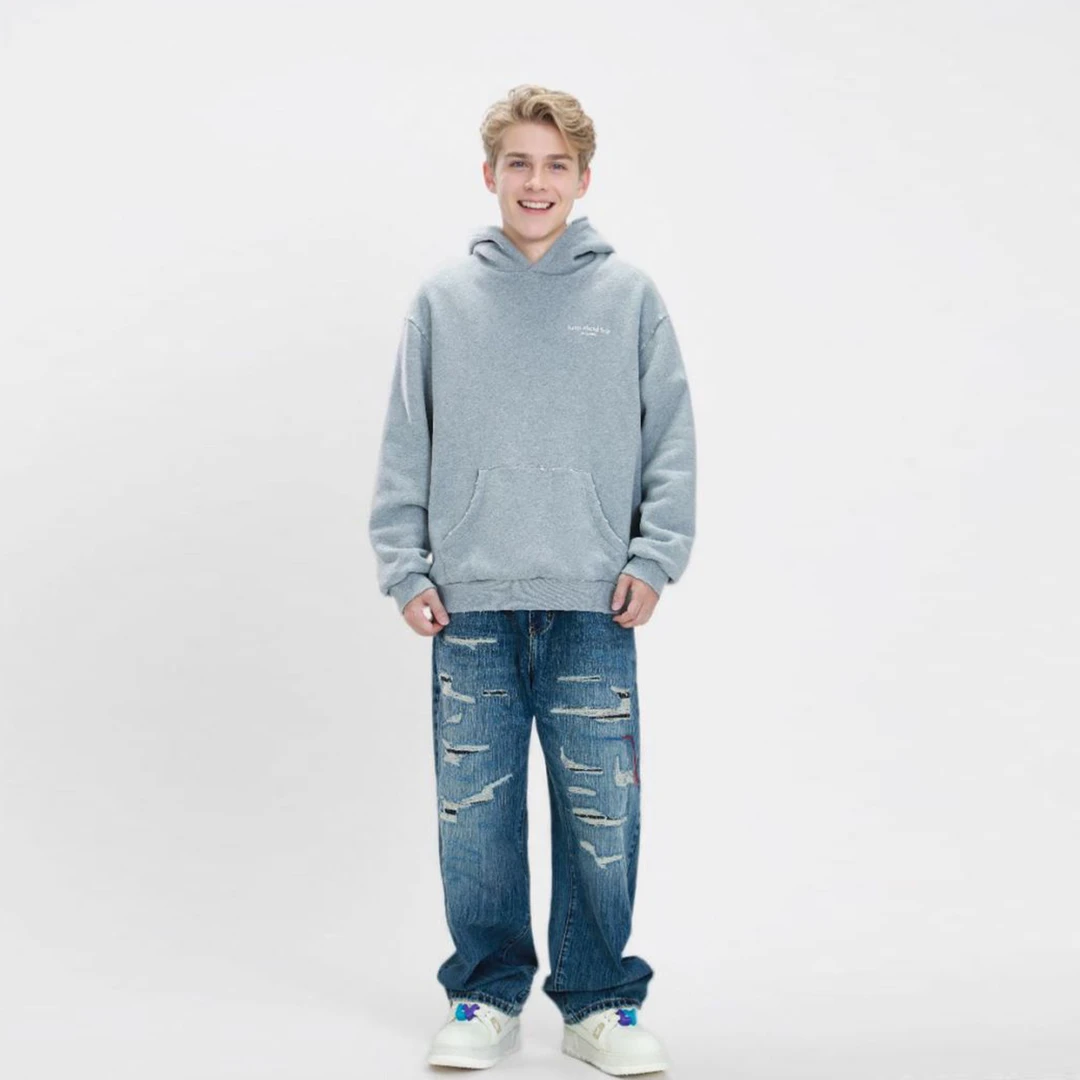 S123 做旧破坏字母印花连帽卫衣6010