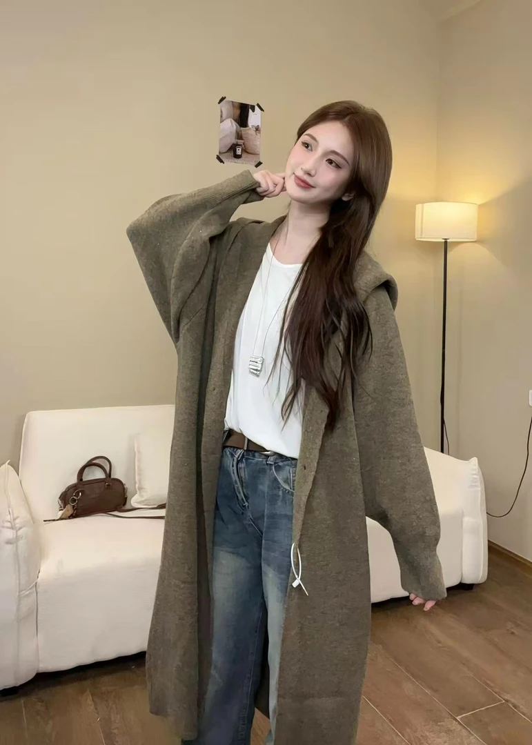 [新款加厚正版加大巫师帽秋冬纯色网红开衫女潮针织休闲百搭连帽