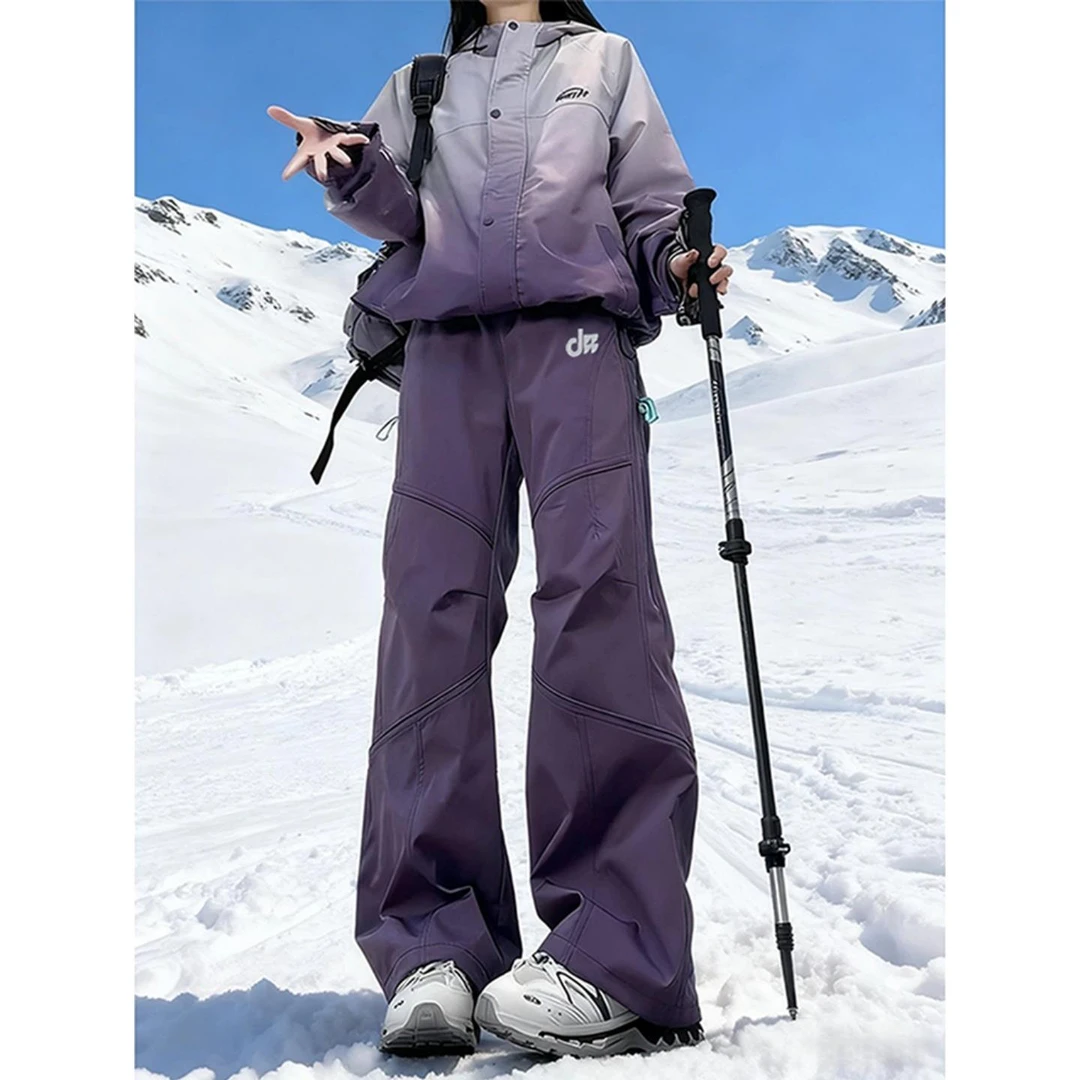 零下40度紫色滑雪裤男女夏冬户外加绒防寒防水冲锋裤徒步登山裤子