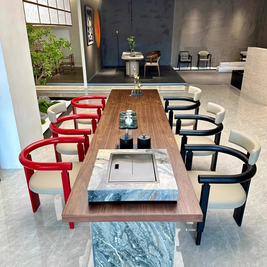 新中式实木茶桌椅组合现代带茶几简约家用轻奢办公室岩板岛台茶台