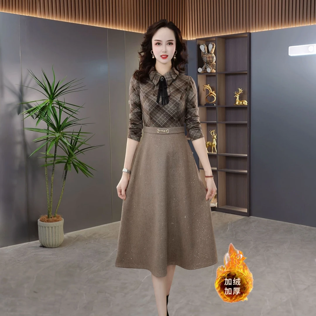 【QM直播专享】2024冬季新款时尚气质百搭显瘦中长款连衣裙M-4XL