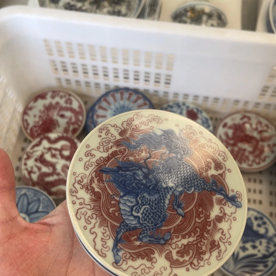 瓷片景德镇麒麟踏浪盖置