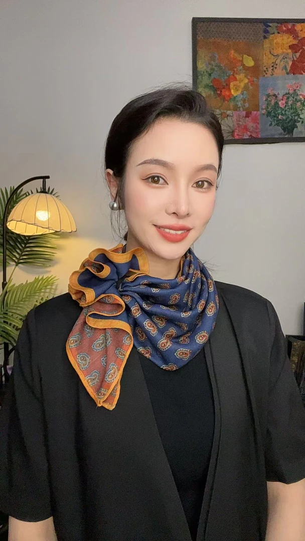 【双色腰果】双面65*65左右围巾小丝毛披肩双面轻奢复古时尚风百搭