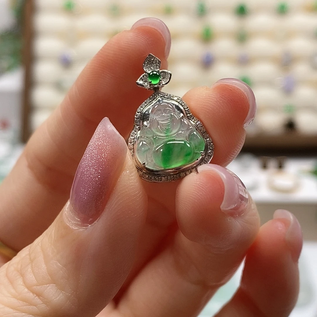 翡翠18K金镶嵌吊坠(不含链)