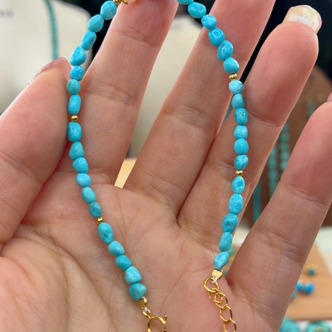 绿松石银S925镀金镶嵌手链