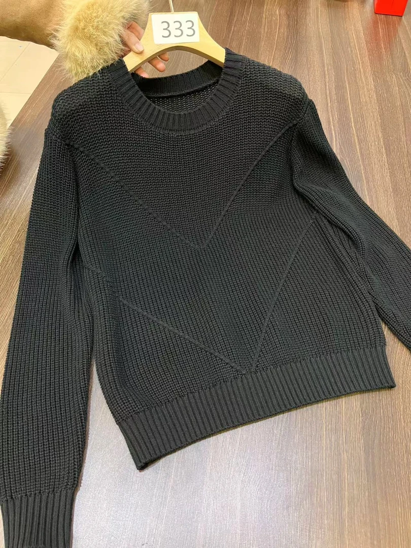 666#黑色宽松套头长袖毛衣女秋冬新款大码文艺百搭宽松针织衫上衣